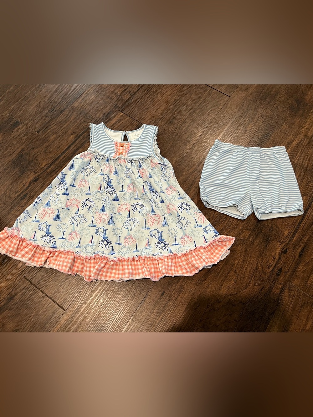 SweetHoney Blue, Coral & White Nautical Fireworks Dress Set